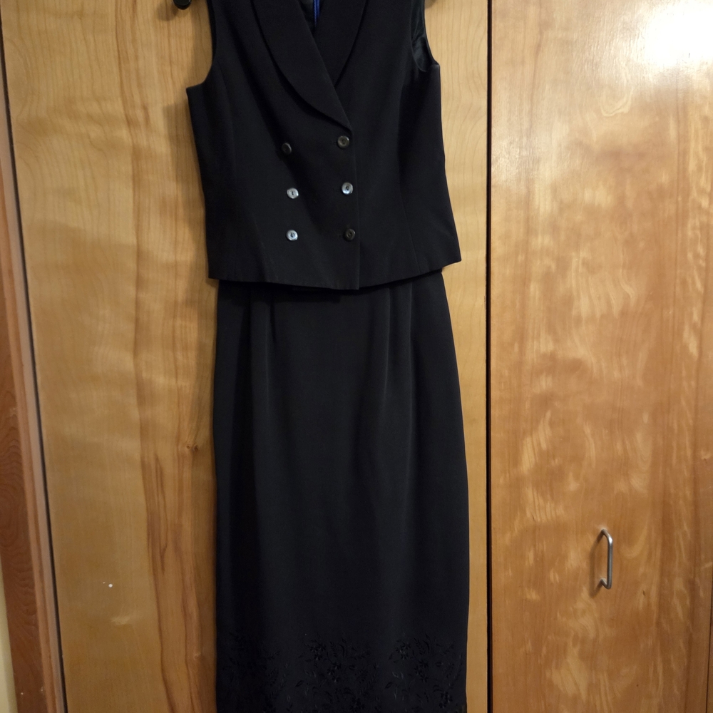 Talbots Black Vest with Long Lace Trimmed Skirt